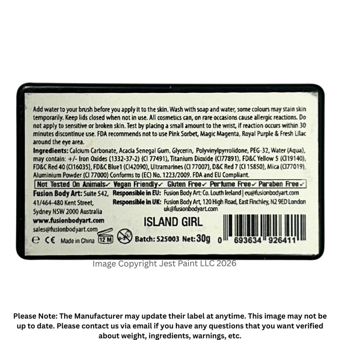 Fusion Body Art Face Paint- Split Cake | NEW! Island Girl by Leanne Courtney 30gr