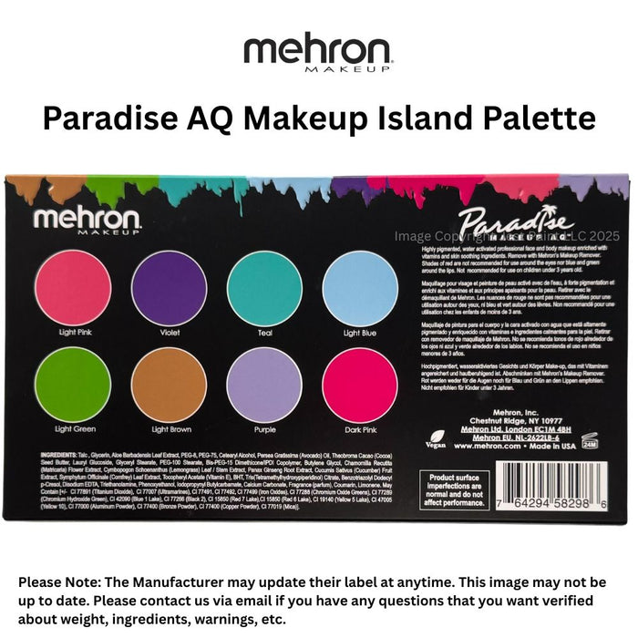 Paradise Face Paint By Mehron | Coated Card Stock Magnetic Case - 8 Color ISLAND Palette