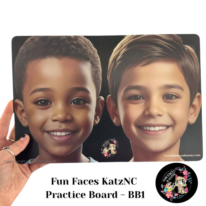 Fun Faces KatzNC | Face Painting Practice Board - 2 Boys Front Facing  (BB1)