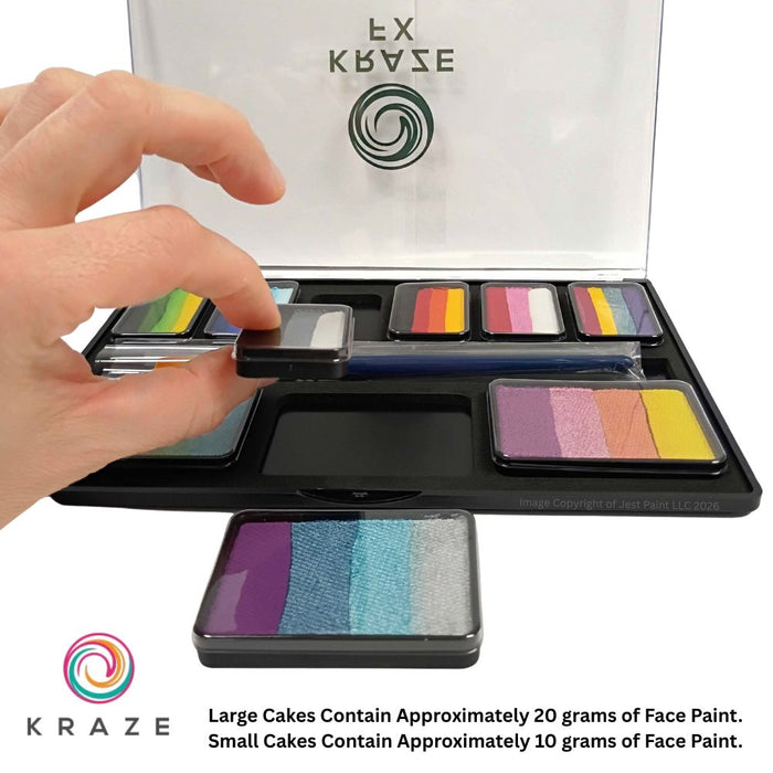 Kraze FX Face Paints | CELEBRATION PALETTE - Six 10gr 1 Stroke Split Cakes and Three 20gr Rainbow Cakes