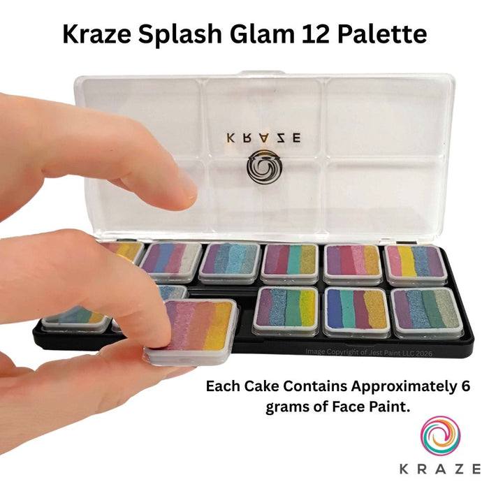 Kraze FX Face Paints | SPLASH GLAM - 12 One Stroke Split Cake Palette (6 gm each)