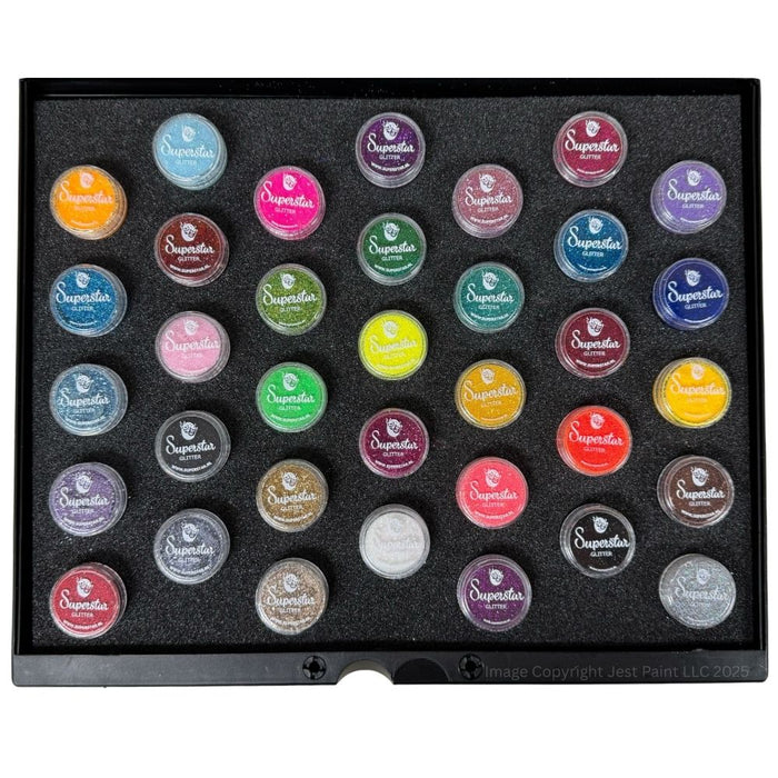 Superstar | ULTIMATE Fine Cosmetic Glitter Set - Case and Insert with 35 Glitter Jars (5ml each)