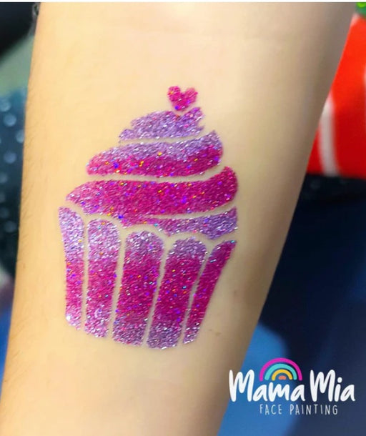 Art Factory | Glitter Tattoo Stencil - (411) Cupcake - 5 Pack - #165