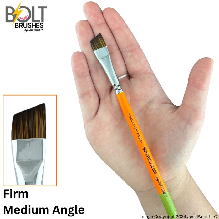 BOLT Face Painting Brushes by Jest Paint - Medium FIRM Angle (1/2")