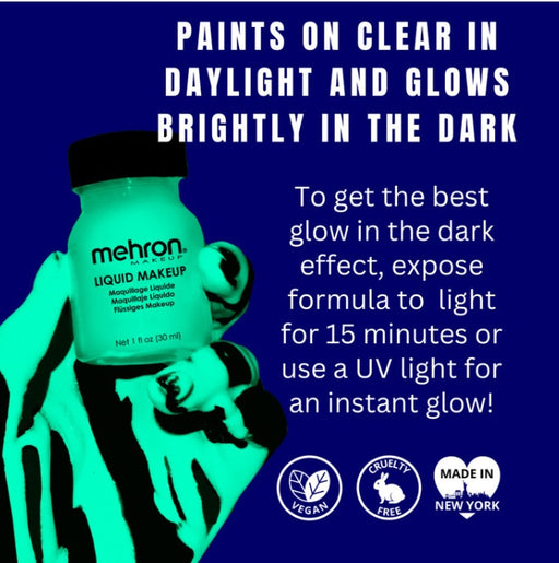 Mehron | Liquid Makeup - GLOW IN THE DARK - 1 fl oz / 30ml Jar