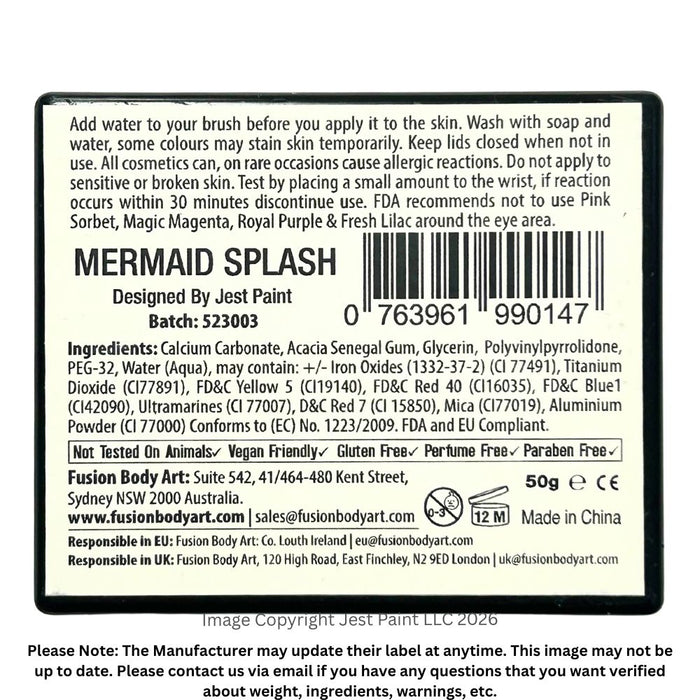 Fusion Body Art Face Paint - Rainbow Cake | NEW Mermaid Splash 50gr by Jest Paint