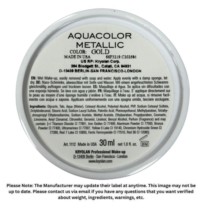 Kryolan Face Paint  Aquacolor - Metallic Gold - 1oz/30ML