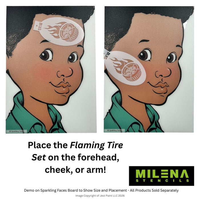 MILENA STENCILS | Face Painting Stencil -  (Flaming Tire Set)  D35