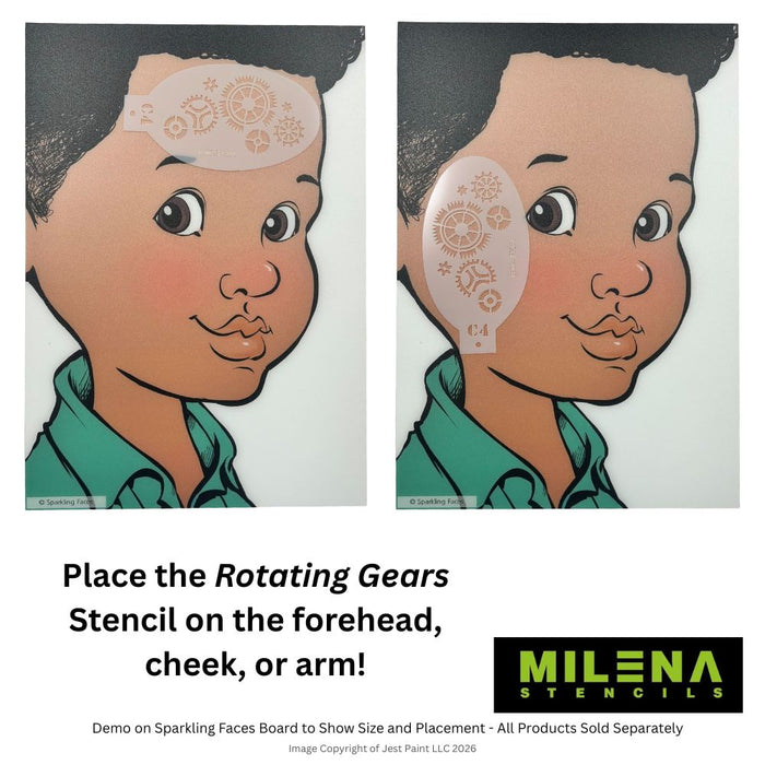 MILENA STENCILS | Face Painting Stencil -  (Rotating Gears)  C4