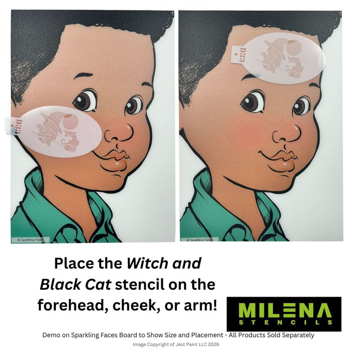 MILENA STENCILS | Face Painting Stencil -  (Witch and Black Cat)  D33