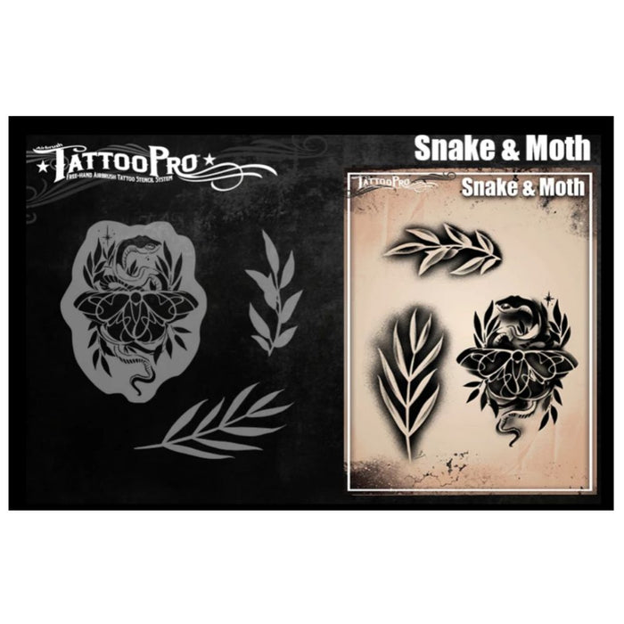 Tattoo Pro 204 | Air Brush Body Painting Stencil - Moth and Snake