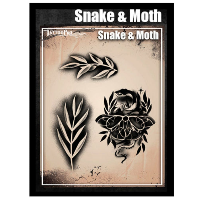 Tattoo Pro 204 | Air Brush Body Painting Stencil - Moth and Snake