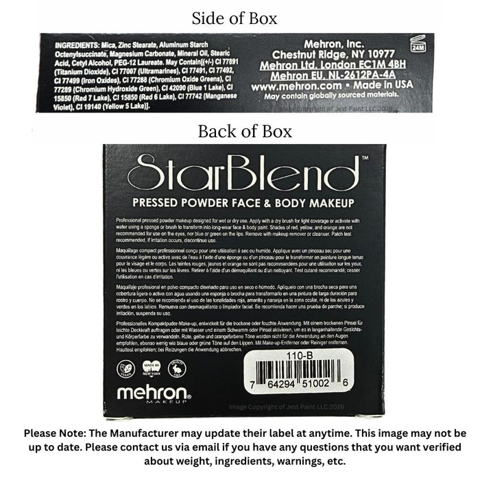 StarBlend Powder Face Paint By Mehron - Black 31gr