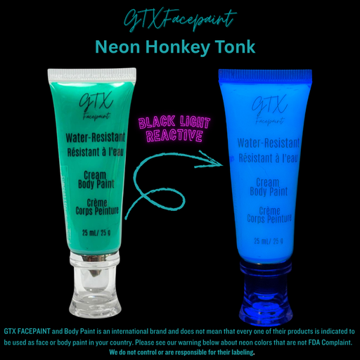 GTX Paint | Silicone Based Water Resistant Cream -Neon Honkey Tonk Turquoise - 25ml Easy Squeeze Tube (SFX - Non Cosmetic)
