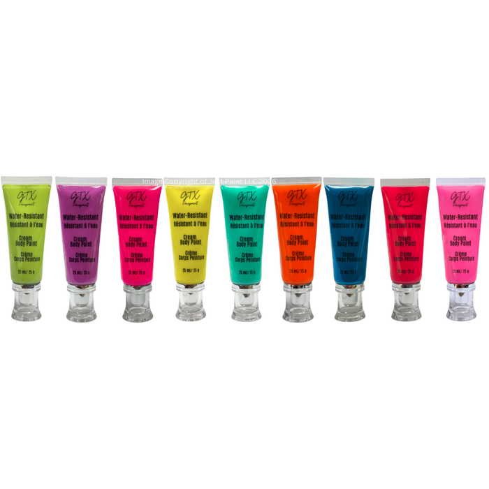 GTX Paint | Silicone Based Water Resistant CREAM KIT - Neon Colors (9 x 25ml Easy Squeezy Tubes) (SFX Non-Cosmetic)