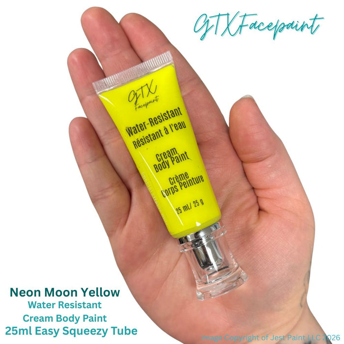 GTX Face Paint | Silicone Based Water Resistant Cream - Neon Moon Yellow 25ml Easy Squeezy Tube (SFX - Non Cosmetic)