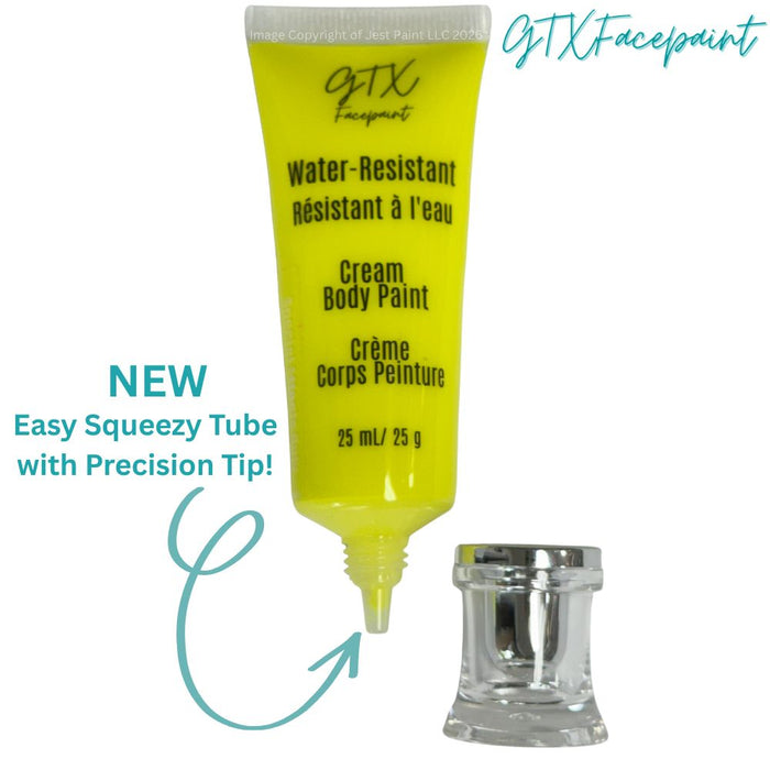 GTX Face Paint | Silicone Based Water Resistant Cream - Neon Moon Yellow 25ml Easy Squeezy Tube (SFX - Non Cosmetic)