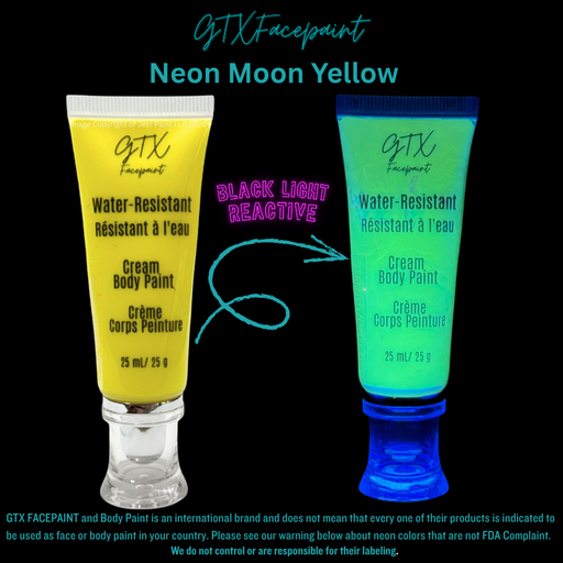 GTX Face Paint | Silicone Based Water Resistant Cream - Neon Moon Yellow 25ml Easy Squeezy Tube (SFX - Non Cosmetic)