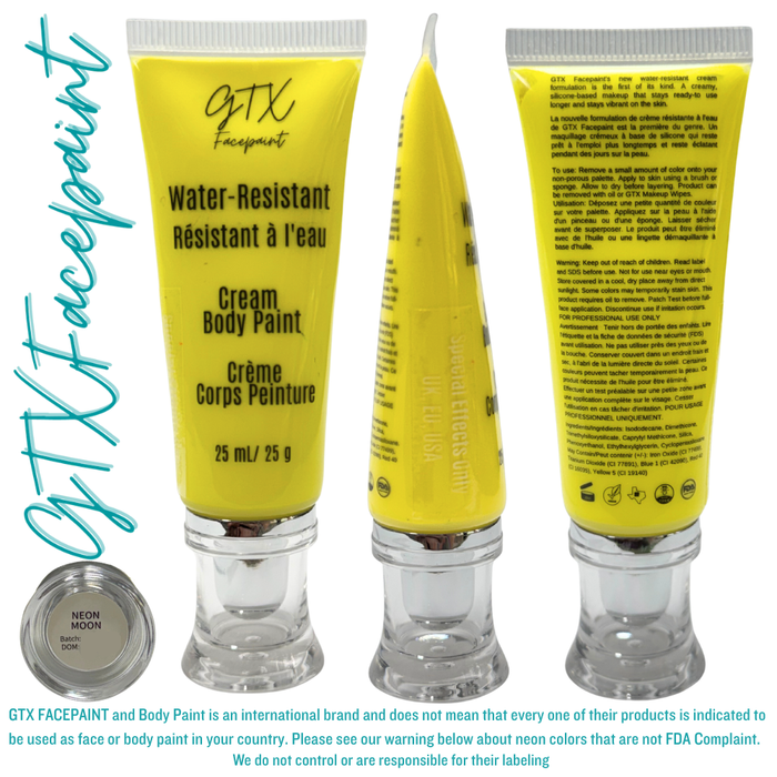 GTX Face Paint | Silicone Based Water Resistant Cream - Neon Moon Yellow 25ml Easy Squeezy Tube (SFX - Non Cosmetic)