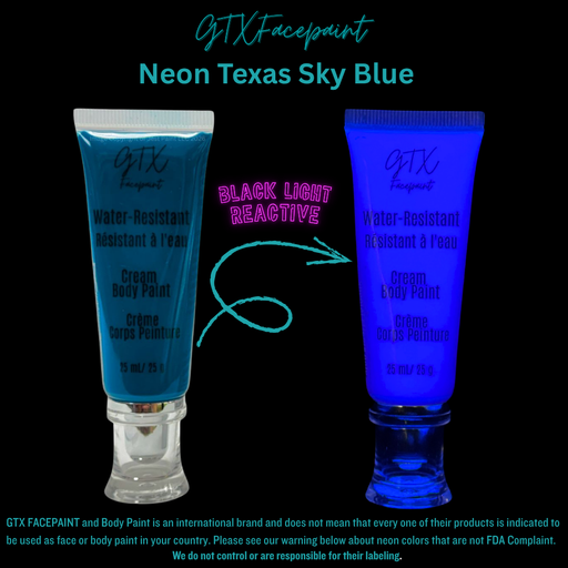GTX Face Paint | Silicone Based Water Resistant Cream - Neon Texas Sky Blue 25ml Easy Squeezy Tube (SFX - Non Cosmetic)