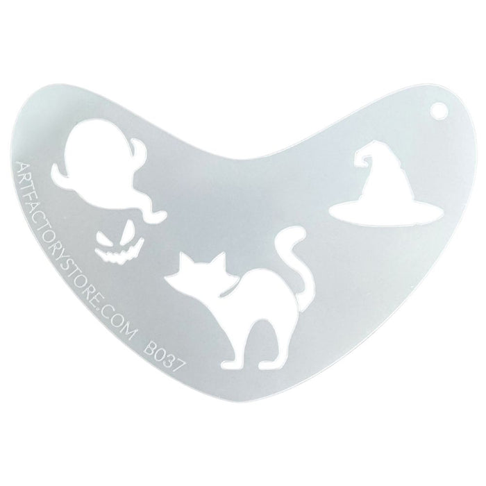 Art Factory | Boomerang Face Painting Stencil - Halloween Cat, Ghost & Witches Hat (B037)