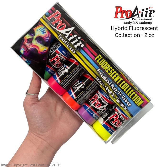 ProAiir Alcohol Based Hybrid Airbrush Paint Set - 6 FLUORESCENT - 2oz  Bottles  #7 (SFX - Non Cosmetic)