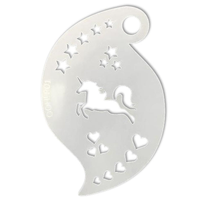 Ooh! Face Painting Stencil | Unicorn Storm with Hearts and Stars (R01)