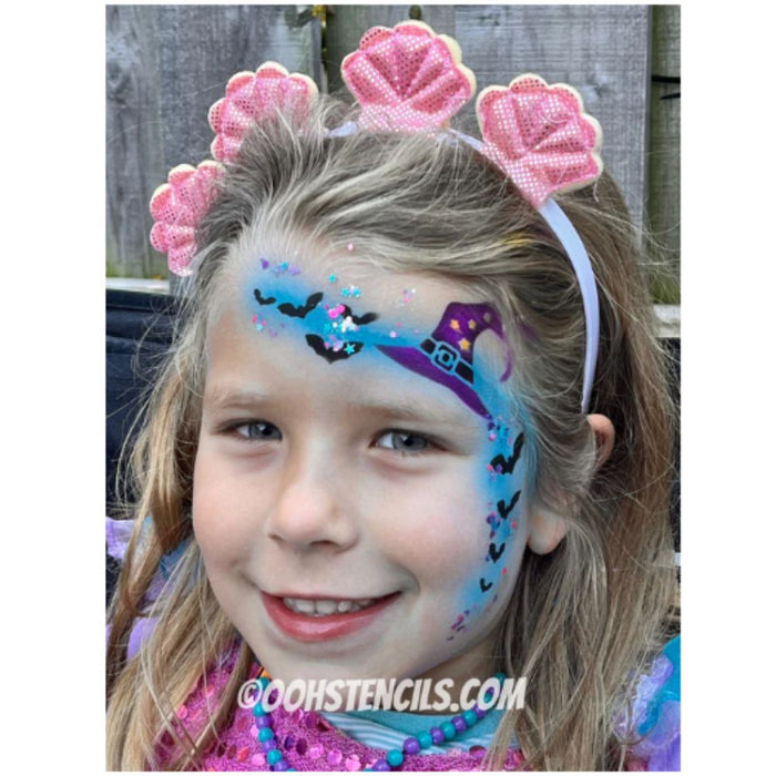 Ooh! Face Painting Stencil | Witch Hat Face Stencil - with Bats and Stars (F12)