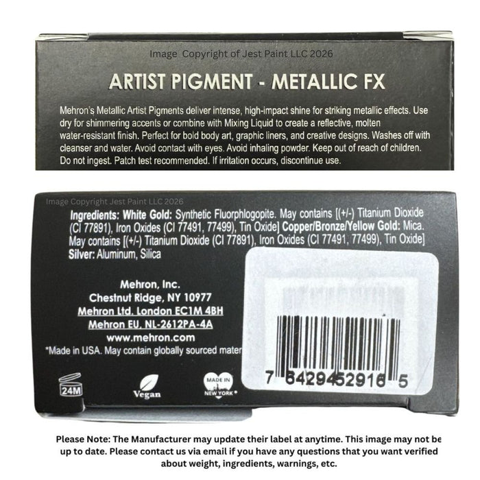 Mehron | Metallic FX Powder - Artist Pigment - YELLOW GOLD - 0.15 oz / 4.1gr