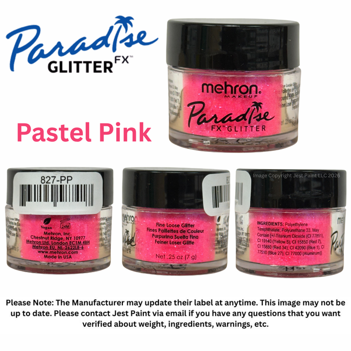 Face Paint Glitter Jar - Paradise  By Mehron - Sheer Pastel Pink - 7gr