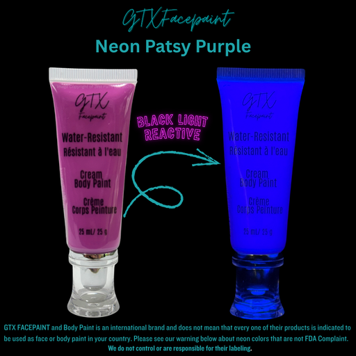 GTX Face Paint | Silicone Based Water Resistant Cream - Neon Patsy Purple 25ml Easy Squeezy Tube (SFX - Non Cosmetic)