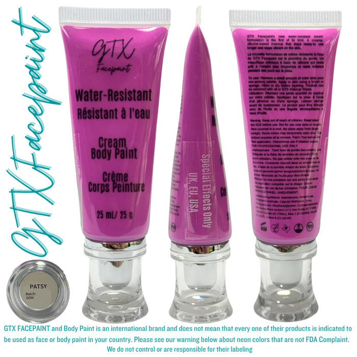 GTX Face Paint | Silicone Based Water Resistant Cream - Neon Patsy Purple 25ml Easy Squeezy Tube (SFX - Non Cosmetic)