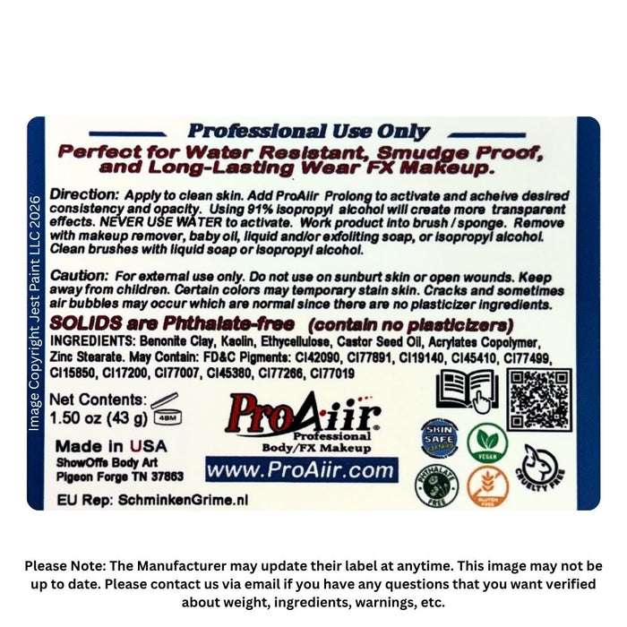 ProAiir Solids | Hybrid Water Resistant Face Paint  - Primary Palette with 1 oz ProLong Activator