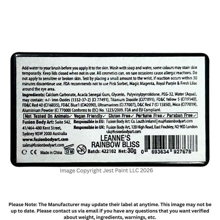 Fusion Body Art Face Paint - Split Cake | Rainbow Bliss  by Leanne Courtney 30gr