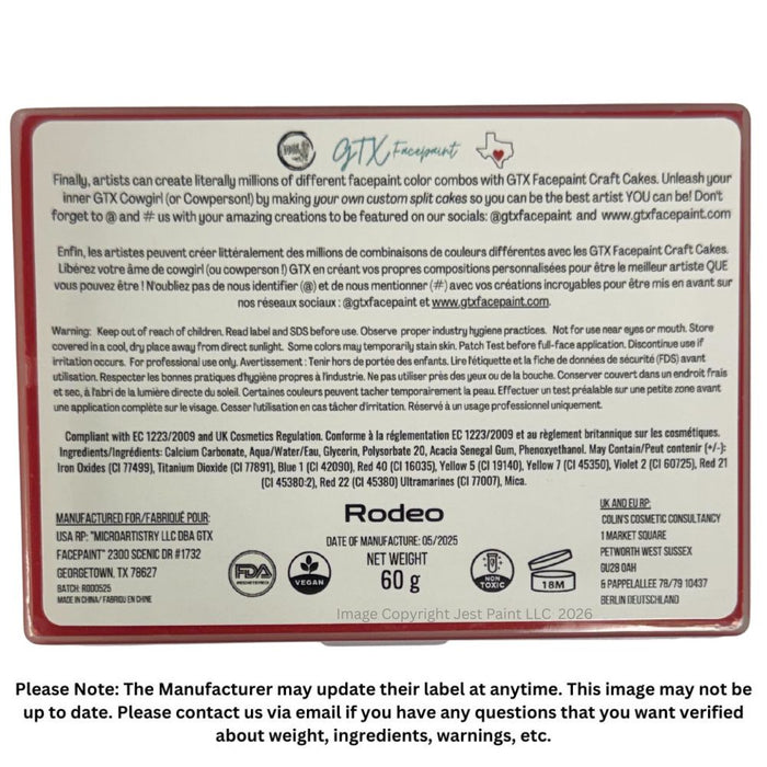 GTX Face Paint | Crafting Cake - Regular Rodeo Red  60gr