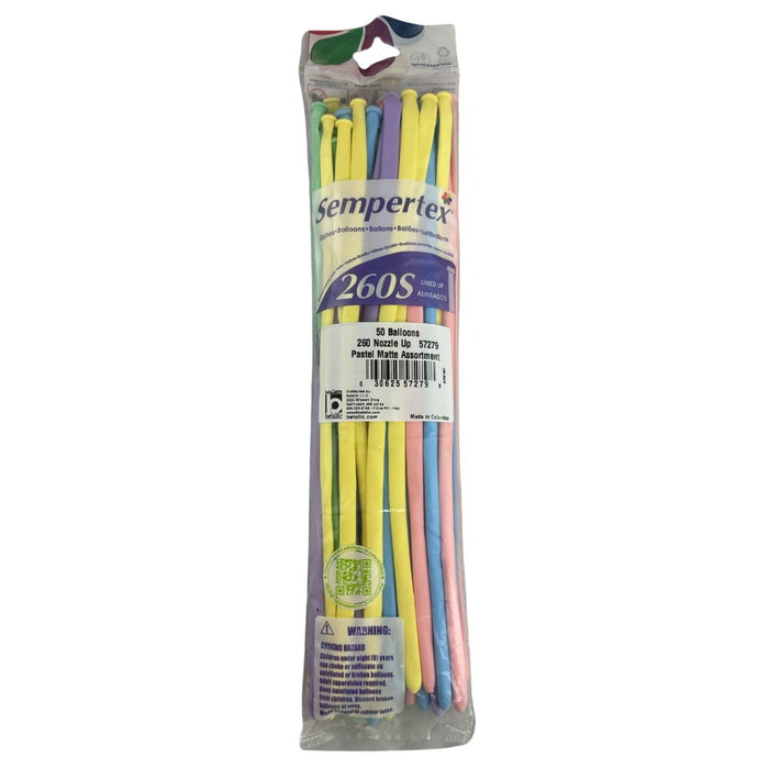 Sempertex Batallatex | Latex Twisting Balloons - 260S PASTEL Assortment - Nozzle Up 50ct Bag   (57279)