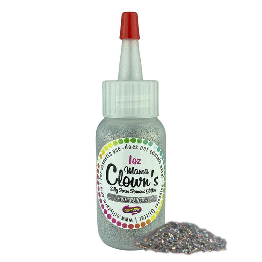 Mama Clown's Famous Glittter | Face Paint Glitter Poof - Opaque Holographic Silver Rainbow (1oz)