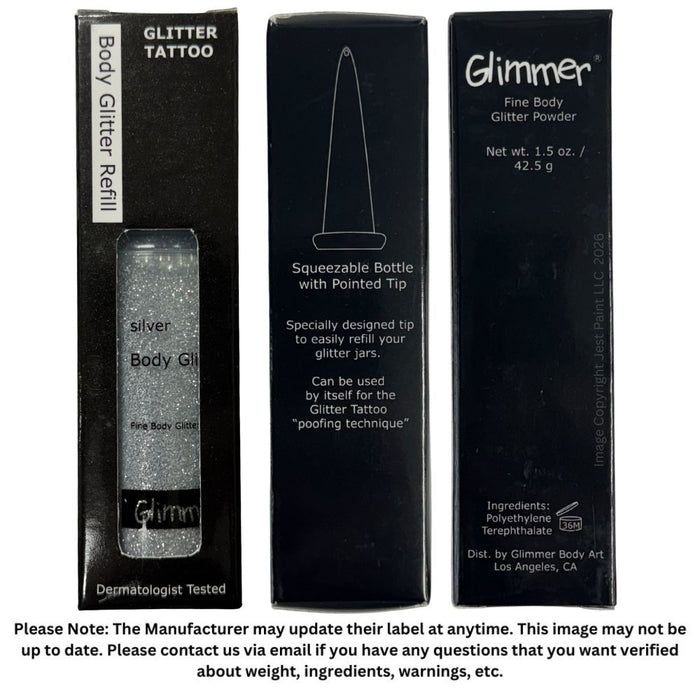 Glimmer Body Art Face Paint Glitter Refill Bottle - Silver - 1.5oz