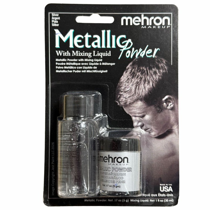 Mehron | Metallic Face Painting Powder w/ Mixing Liquid (carded)  - SILVER