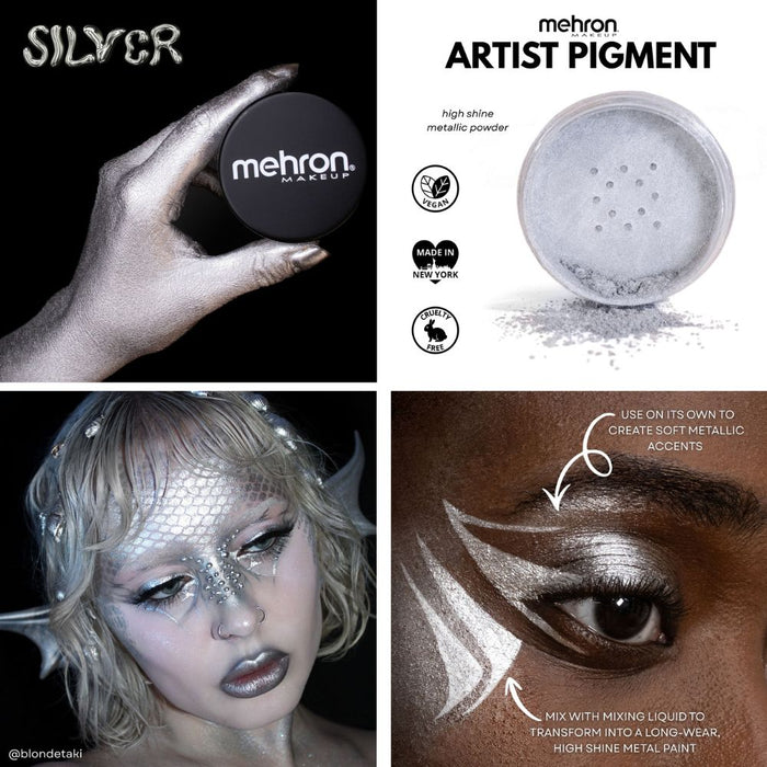 Mehron | Metallic FX Powder - Artist Pigment - SILVER - 0.15 oz / 4.1gr