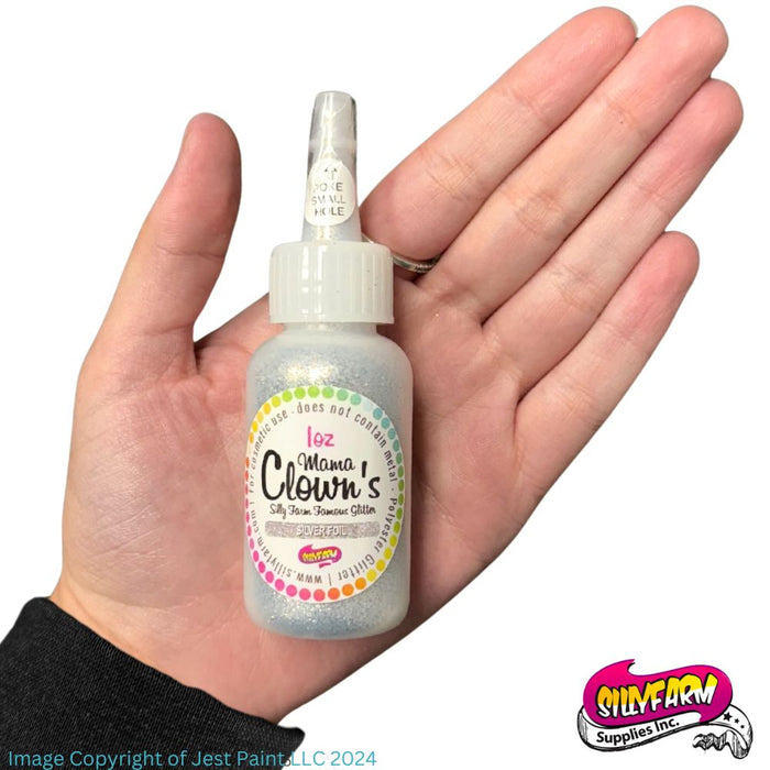 Mama Clown's Famous Glitter | Face Paint Glitter Poof - Opaque Silver Foil (1oz)