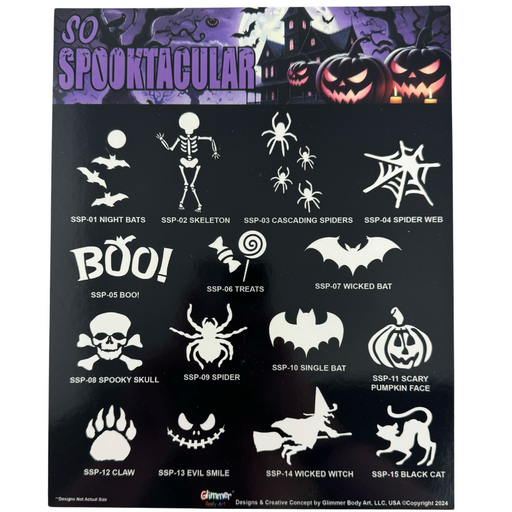 Glimmer Body Art |  Soo Spooktacular Set - 75 Halloween Glitter Tattoo Stencils with Poster