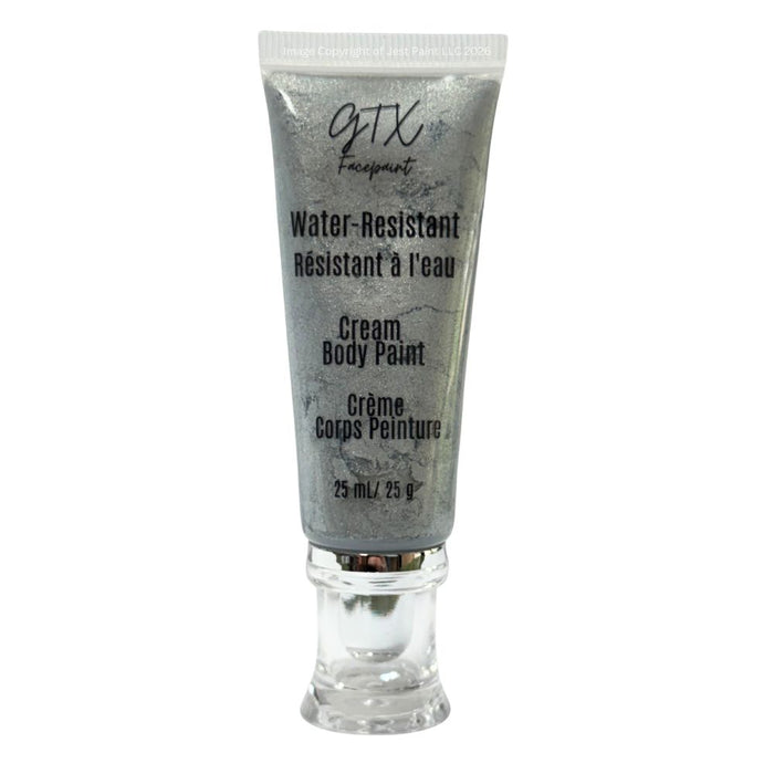 GTX Face Paint | Silicone Based Water Resistant Cream - Metallic Steel Guitar Silver - 25ml Easy Squeezy Tube