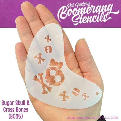 Art Factory | Boomerang Face Painting Stencil - Sugar Skull and Cross Bones (B035)