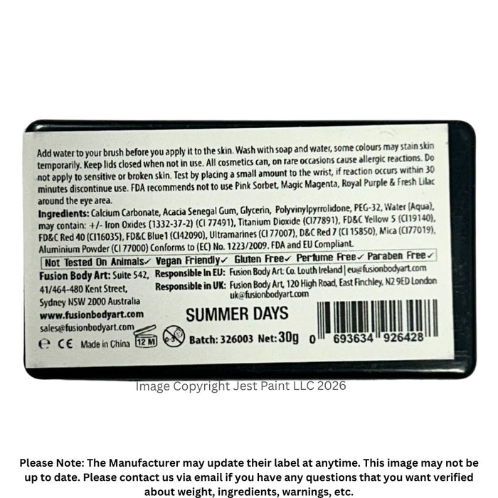 Fusion Body Art Face Paint- Split Cake | NEW! Summer Days by Leanne Courtney 30gr