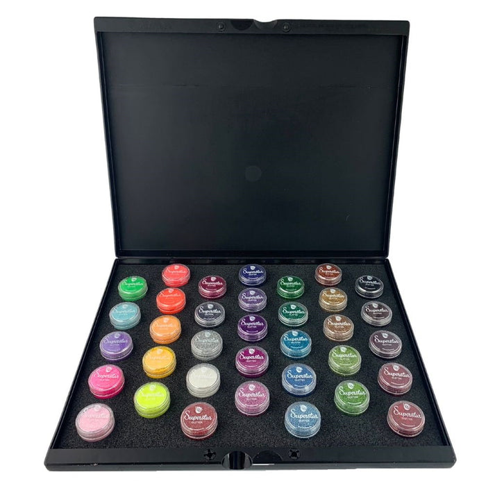 Superstar | ULTIMATE Fine Cosmetic Glitter Set - Case and Insert with 35 Glitter Jars (5ml each)