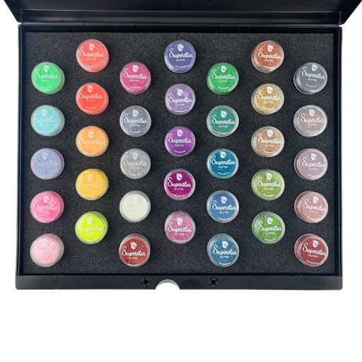 Superstar | ULTIMATE Fine Cosmetic Glitter Set - Case and Insert with 35 Glitter Jars (5ml each)