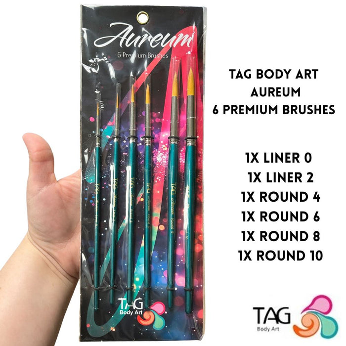 TAG | Face Painting Brushes - AUREUM Premium 6 Piece Rounds and Liners Brush Set