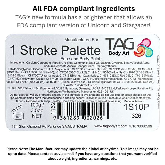 TAG Face Paint | 1 STROKE Palette   (10 x 10gr)