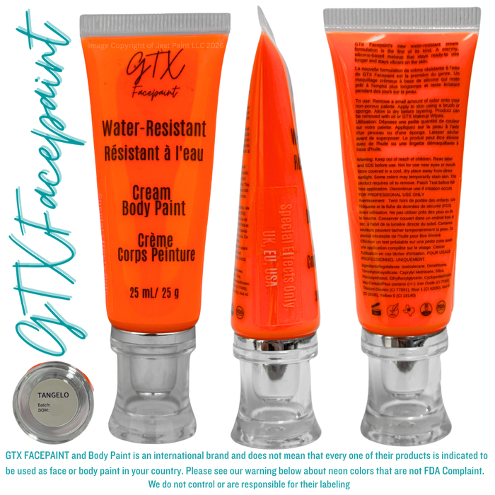 GTX Face Paint | Silicone Based Water Resistant Cream - Neon Tangelo Orange 25ml Easy Squeezy Tube(SFX - Non Cosmetic)